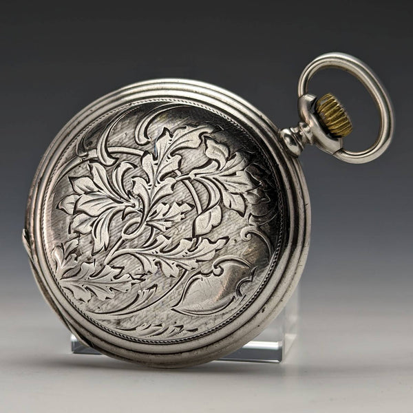 1928 年左右古董浪琴表懷錶刻銀側獵人錶殼效果很好